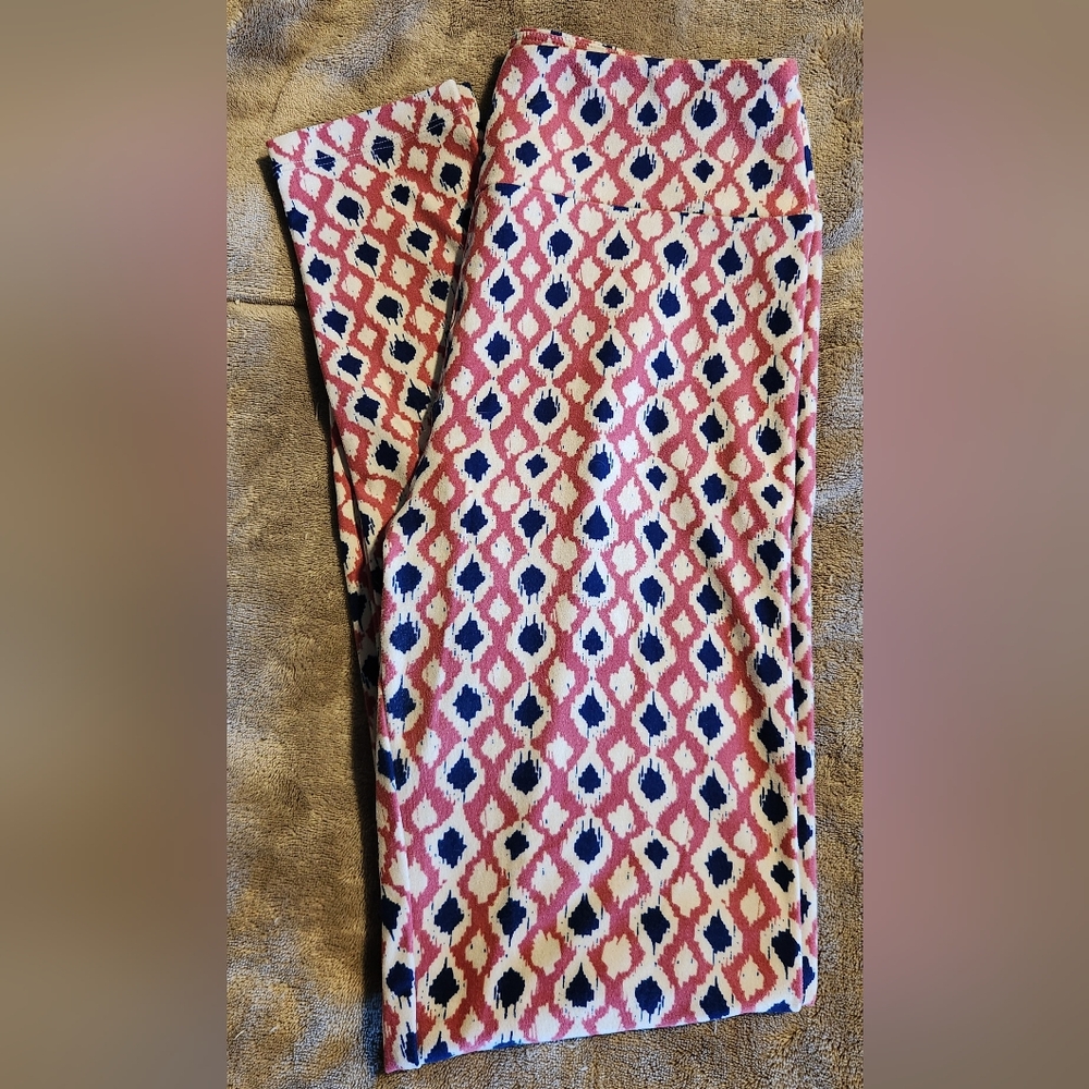 LuLaRoe Pink and Blue Abstract Leggings